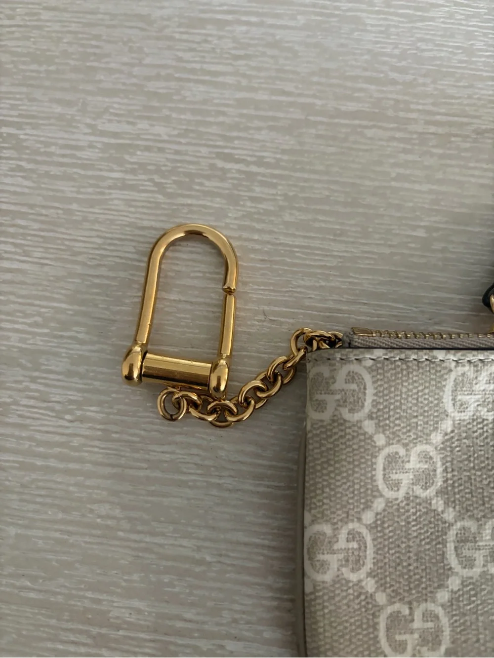Gucci Beige Monogram Key & Card Holder with Gold Chain